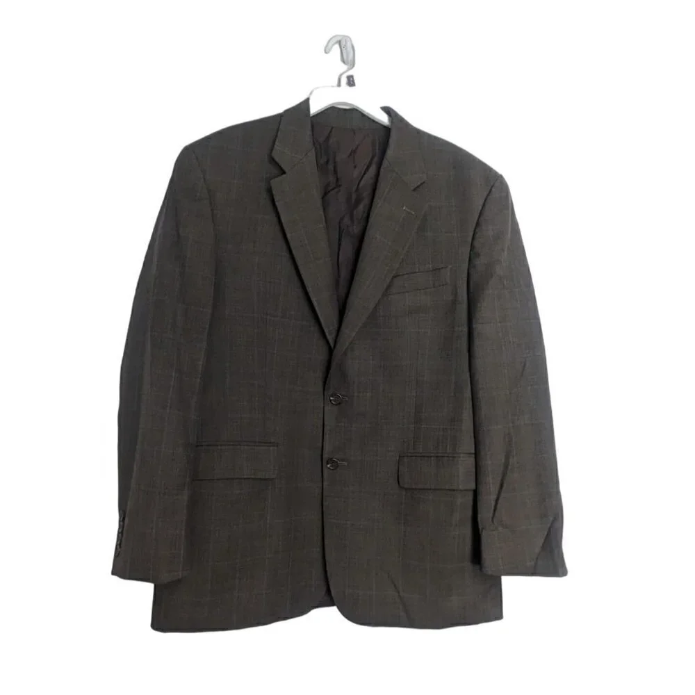 Lauren Ralph Lauren 100% Wool Men's Brown Blue Plaid Sport Jacket Blazer 42R